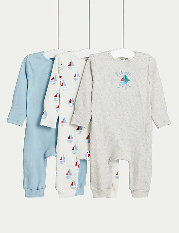 3pk Cotton Rich Nautical Sleepsuits (6½lbs-3 Yrs) - CN