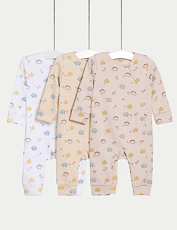 3pk Pure Cotton Dinosaur Sleepsuits (6½lbs-3 Yrs) - KG