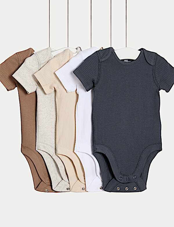 5pk Cotton Rich Ribbed Bodysuits (6½lbs-3 Yrs) - HR