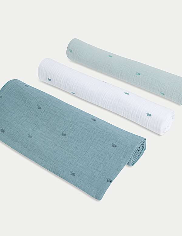 3pk Pure Cotton Whale Muslins - CH