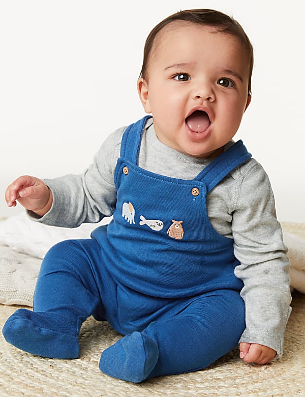 2pc Pure Cotton Animal Dungaree Outfit 7lbs 12 Mths SAGE MIX Dungarees M S AL