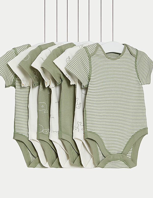7pk Pure Cotton Patterned Bodysuits (5lbs-3 Yrs) - RS