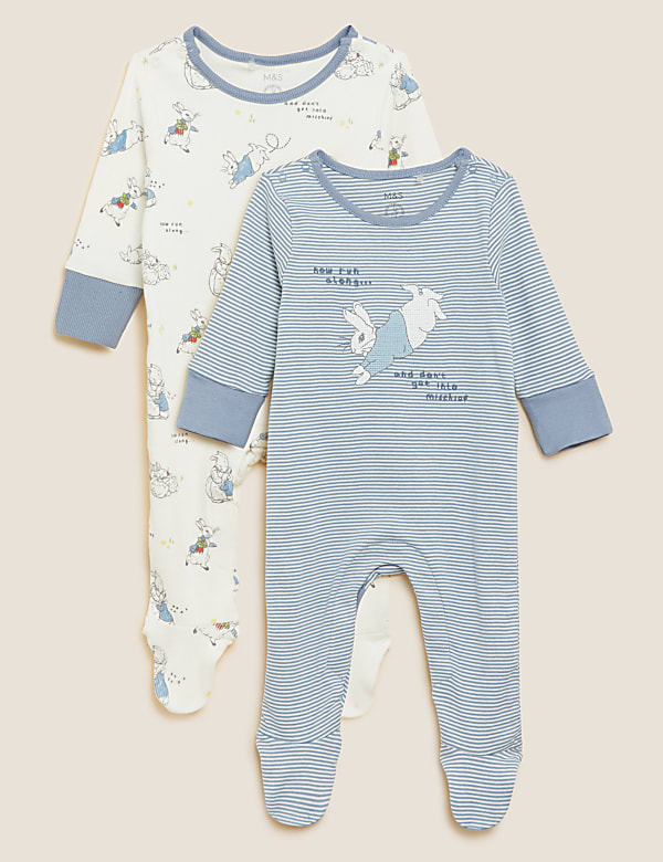 2pk Cotton Rich Peter Rabbit&trade; Sleepsuits