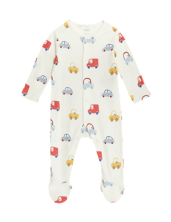 3pk Pure Cotton Ribbed Print Sleepsuits (6&frac12;lbs-3 Yrs)