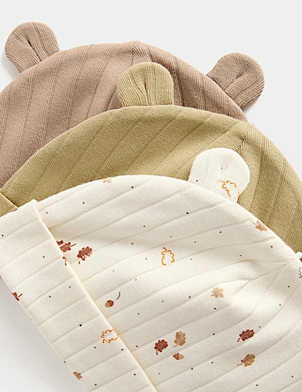 מארז 3 כובעים מבד עשיר בכותנה בהדפס עלים - IL