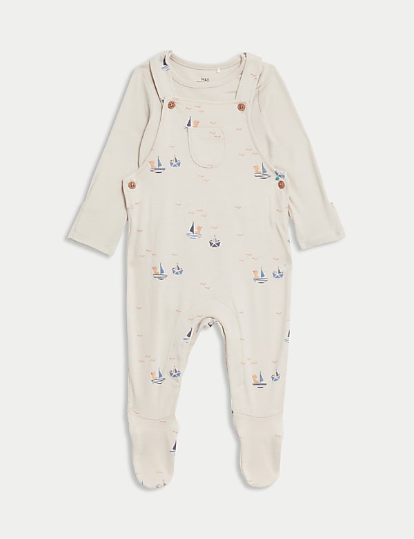 2 Potong Pakaian Katun Murni Motif Kapal (7lbs-1 Thn) - ID