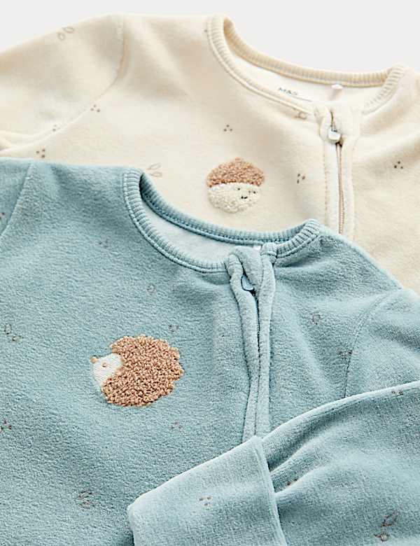 2pk Velour Hedgehog Sleepsuits (0-3 Yrs)
