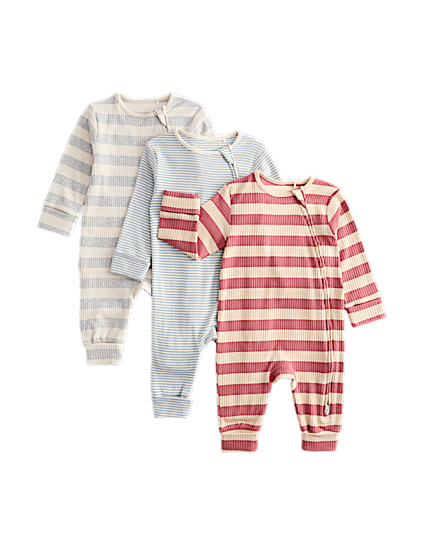 3pk Stripe Sleepsuits (6½lbs-3 Yrs)