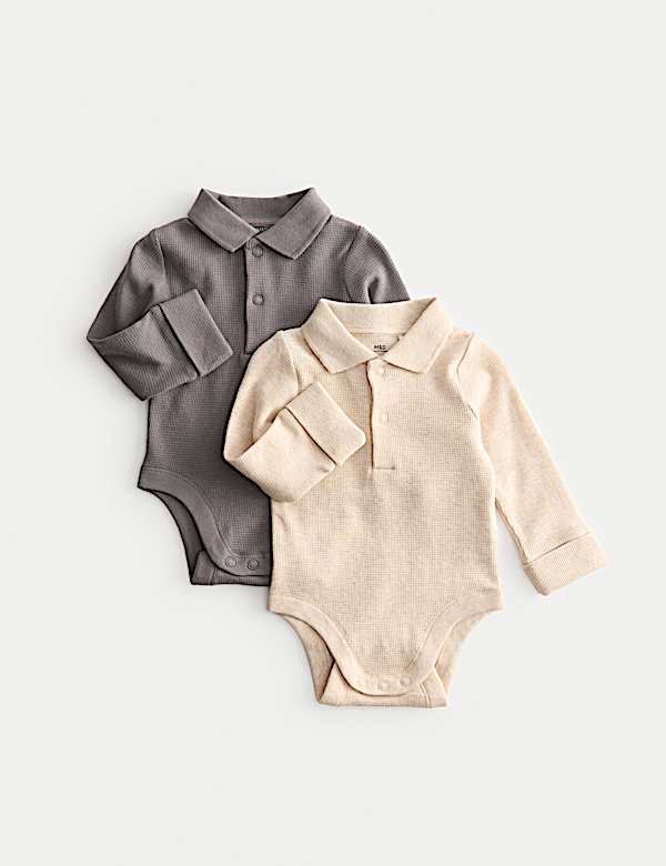 2pk Pure Cotton Long Sleeve Polo Bodysuits (0-3Yrs)
