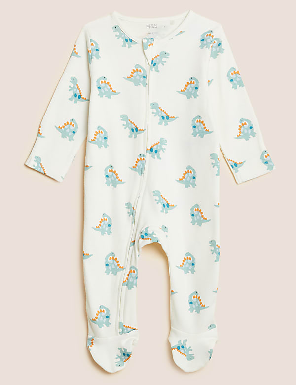 2pk Pure Cotton Dinosaur Sleepsuits (0-3 Yrs)
