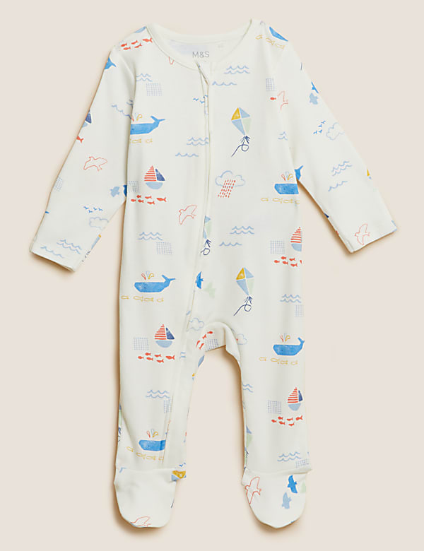 2pk Pure Cotton Whale Sleepsuits (0-3 Yrs)