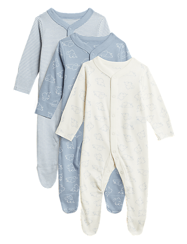 3pk Pure Cotton Sleepsuits