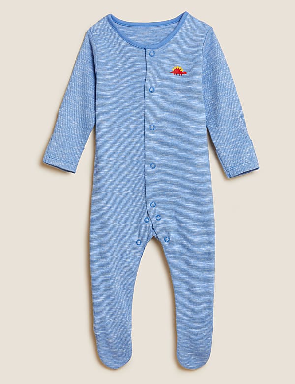 3pk Pure Cotton Dinosaur Sleepsuits (61/2lbs - 3 Yrs)
