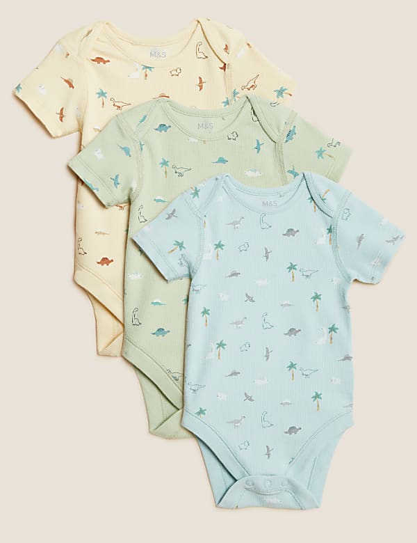 3pk Cotton Rich Dinosaur Bodysuits