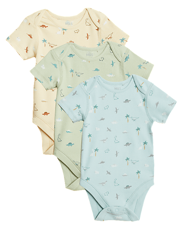 3pk Cotton Rich Dinosaur Bodysuits