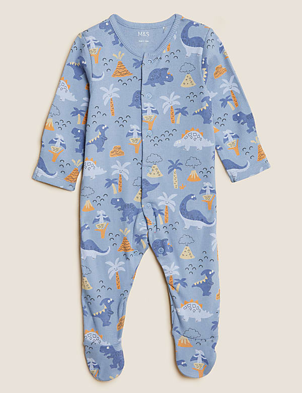 3pk Cotton Rich Dinosaur Sleepsuits