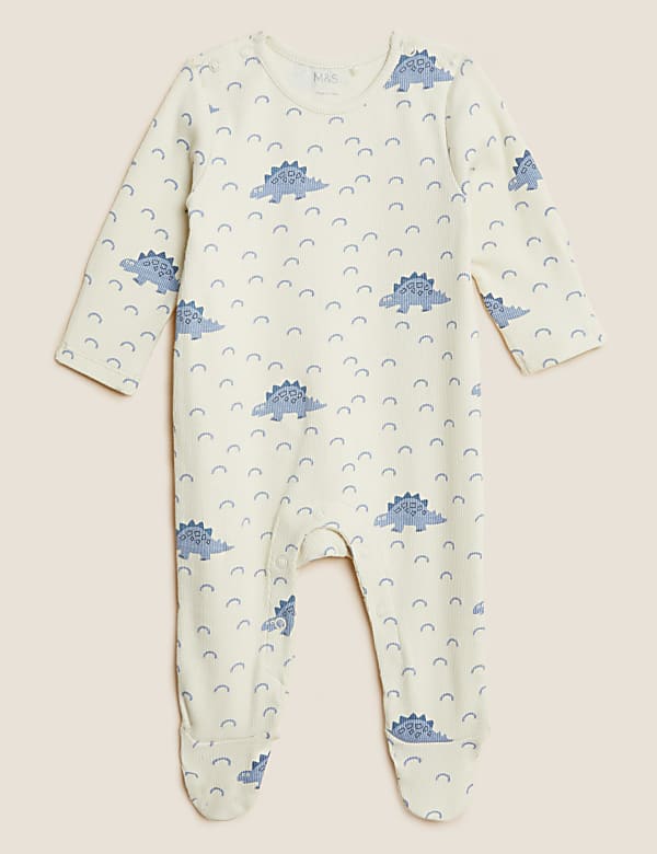 3pk Cotton Rich Dinosaur Sleepsuits