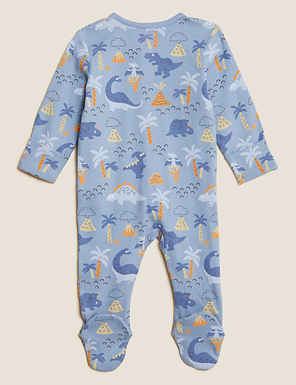 3pk Cotton Rich Dinosaur Sleepsuits