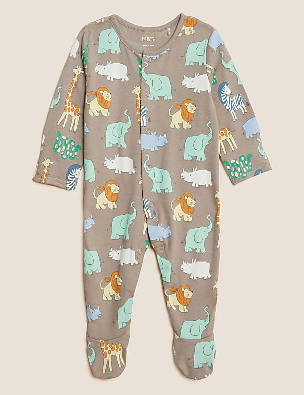 3pk Pure Cotton Safari Sleepsuits