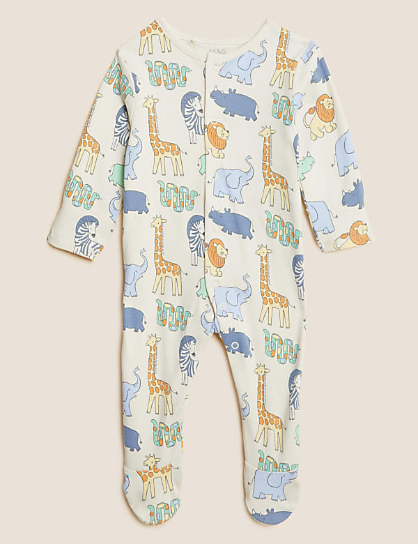 3pk Pure Cotton Safari Sleepsuits