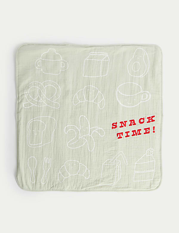 Pure Cotton Snack Time Slogan Shawl - FR