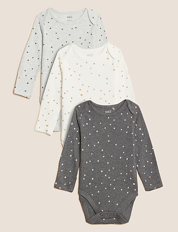3pk Pure Cotton Star Bodysuits