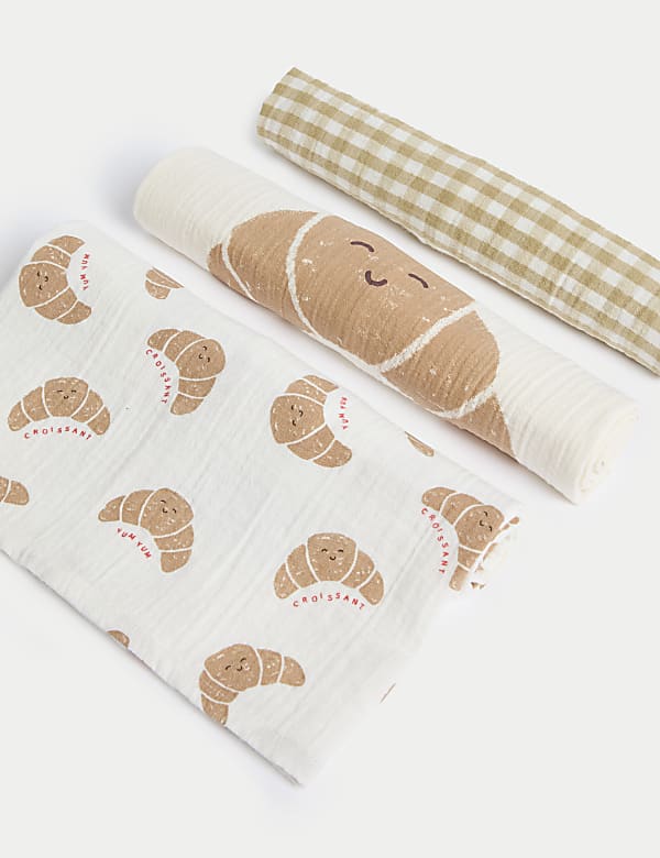 3pk Pure Cotton Croissant Muslins - VN