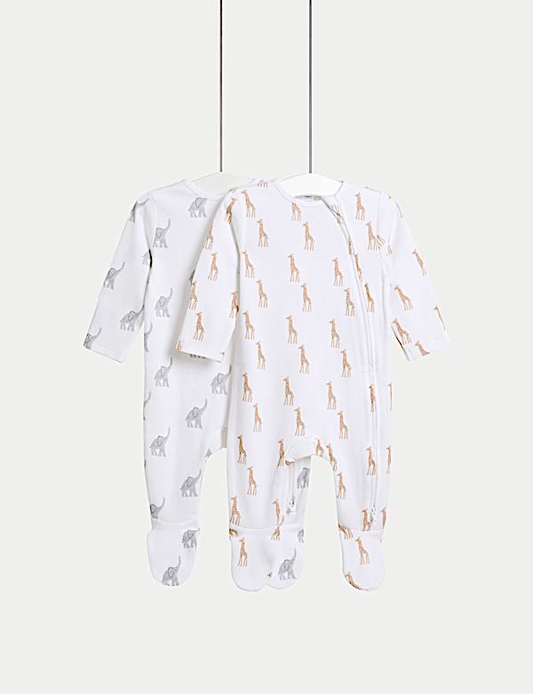 2pk Pure Cotton Safari Print Sleepsuits (6½lbs-3 Yrs) - RO