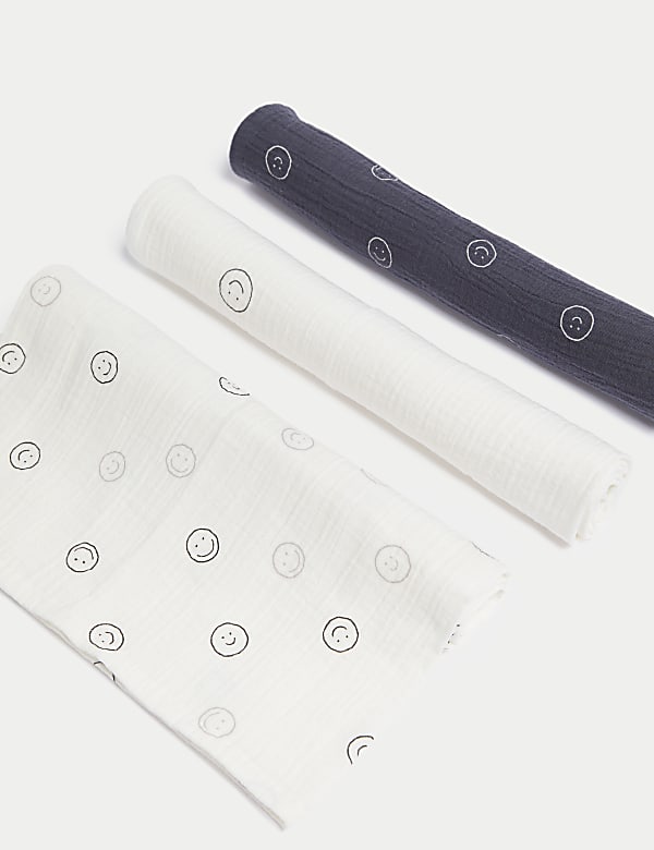 3pk Pure Cotton Happy Face Muslins - CH