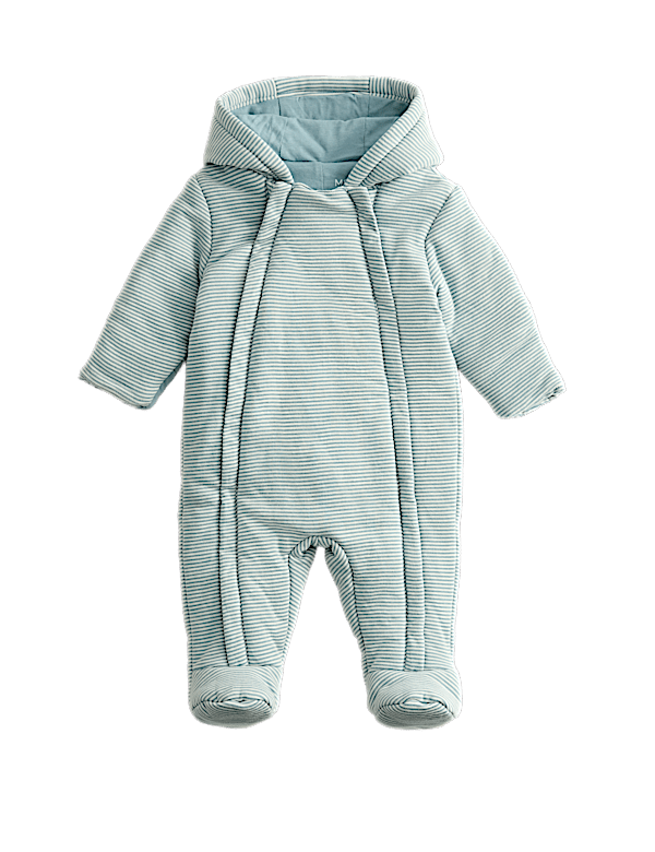Cotton Rich Jersey Striped Pramsuit (0-12 Mths)