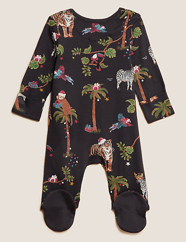 Pure Cotton Animal Print Christmas Sleepsuit