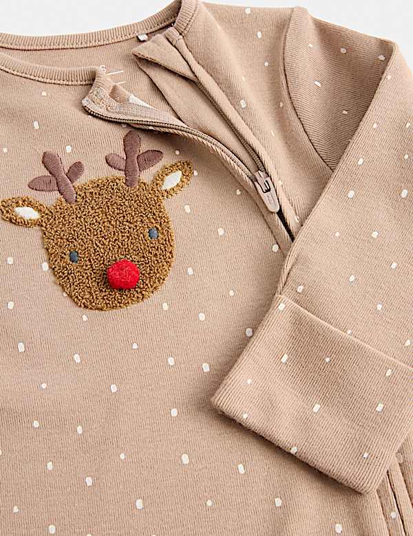 Pure Cotton Christmas Reindeer Sleepsuit (7lbs - 12 Mths) - MV