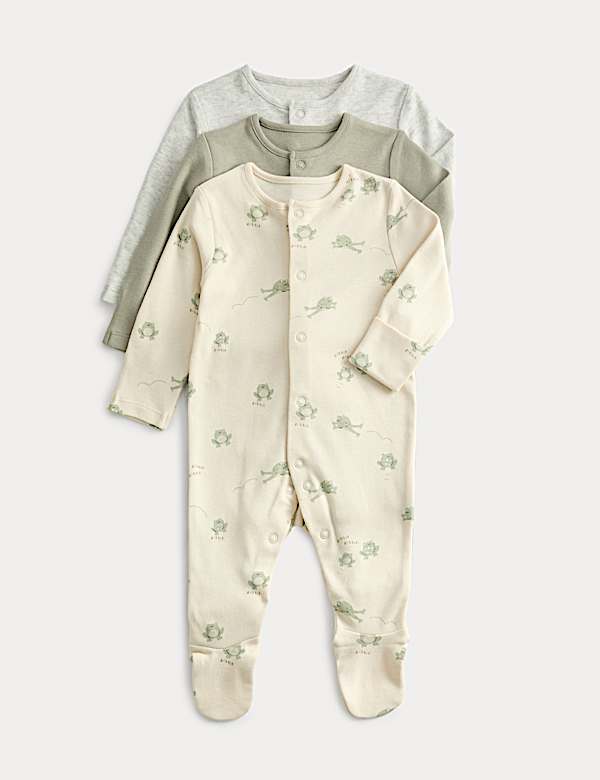 3pk Pure Cotton Frog Sleepsuits (0 Mths-3 Yrs) - AT