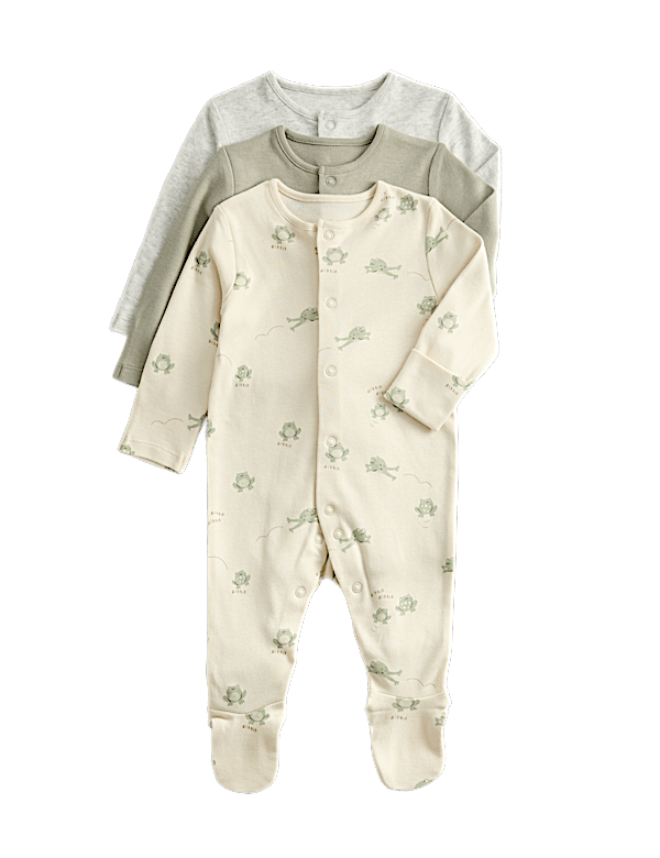 3 Pack Pure Cotton Frog Sleepsuits (0 Mths-3 Yrs)