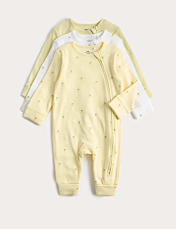 3 Pack Cotton Rich Lemon Sleepsuits (6&frac12;lbs-3 Yrs)