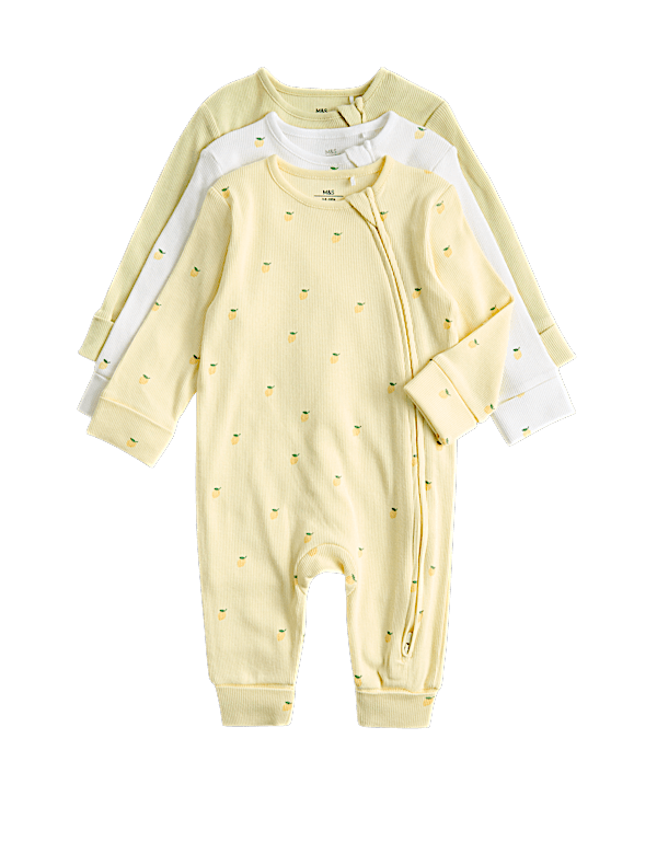 3 Pack Cotton Rich Lemon Sleepsuits (6&frac12;lbs-3 Yrs)