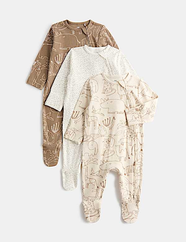 3 Pack Cotton Rich Safari Sleepsuits (6&frac12;lbs - 3 Yrs)