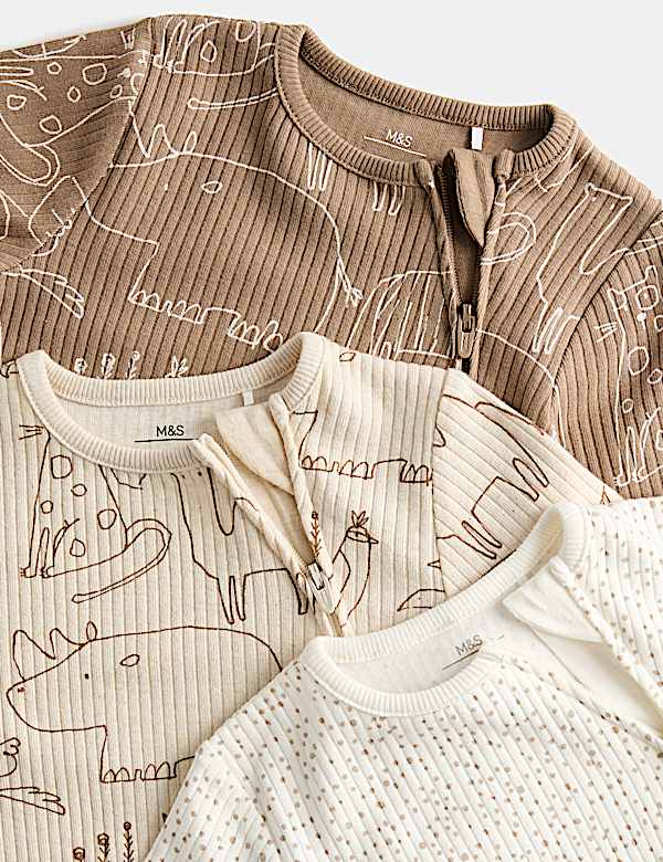3 Pack Cotton Rich Safari Sleepsuits (6&frac12;lbs - 3 Yrs)