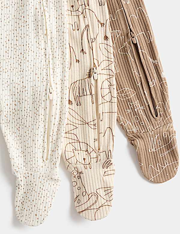 3 Pack Cotton Rich Safari Sleepsuits (6&frac12;lbs - 3 Yrs)