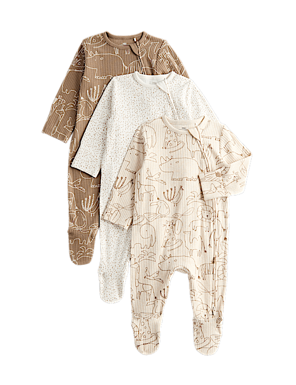 3 Pack Cotton Rich Safari Sleepsuits (6&frac12;lbs - 3 Yrs)