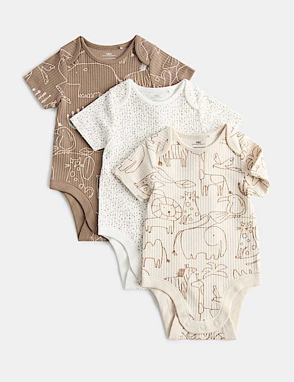 3 Pack Cotton Rich Safari Bodysuits (7lbs - 3 Yrs)