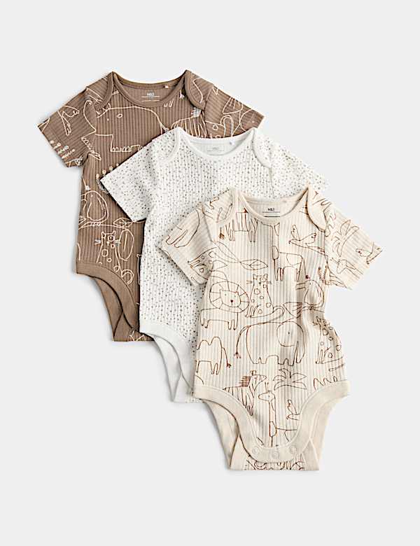 3 Pack Cotton Rich Safari Bodysuits (7lbs - 3 Yrs) - JE