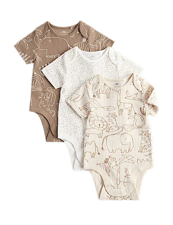 3 Pack Cotton Rich Safari Bodysuits (7lbs - 3 Yrs)