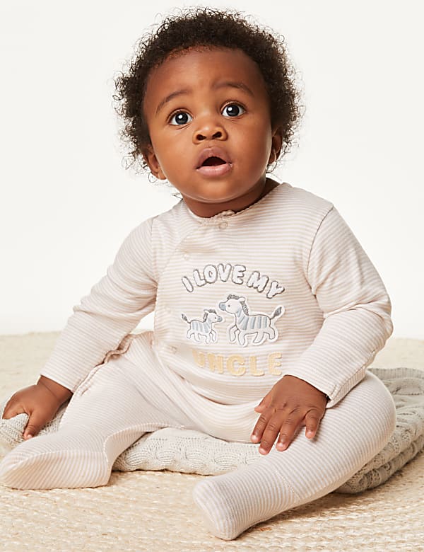 Pijama de bebe 100 algodon de rayas con texto Uncle 7 lbs 9 meses