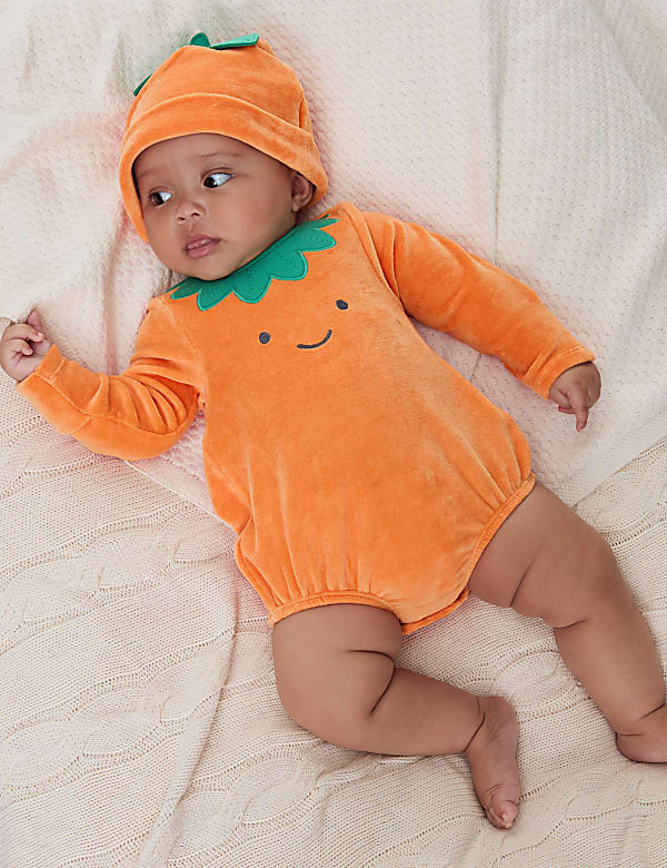 2pc Cotton Rich Pumpkin Outfit 7lbs 2 Yrs ORANGE MIX Baby grows M S BE