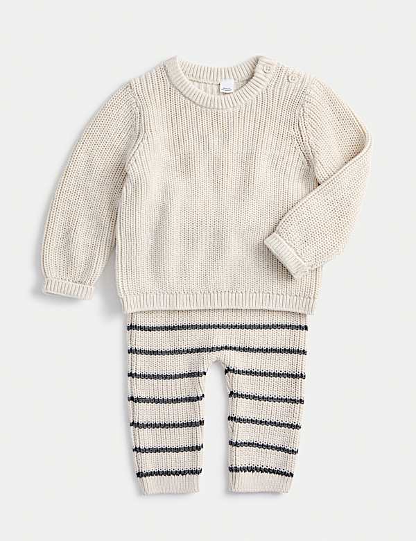 2pc Pure Cotton Striped Knitted Outfit (0-2 Yrs) - IL