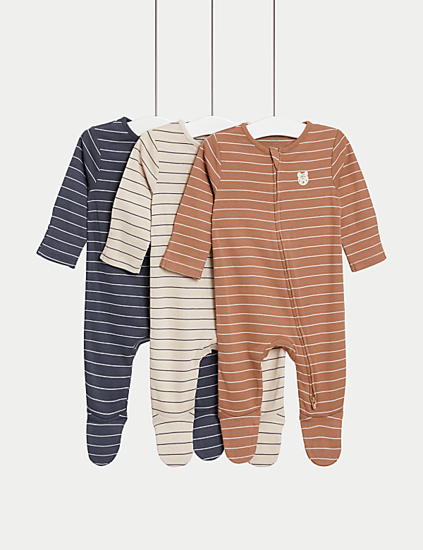 Buy 3pk Pure Cotton Striped Sleepsuits 6 lbs 3 Yrs at Marks Spencer