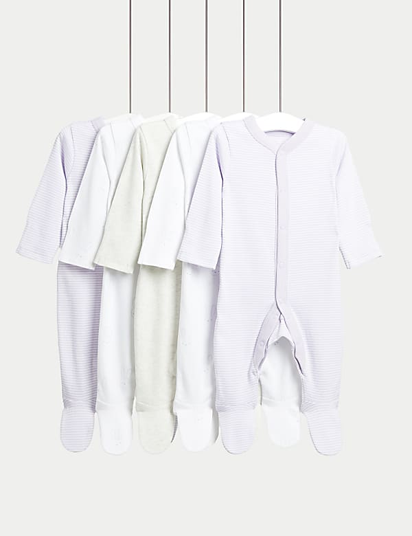 5pk Pure Cotton Sleepsuits (0-3 Yrs) - FR