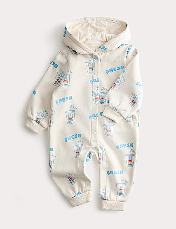 Cotton Rich Milkshake Print Hooded All in One (7lbs-3 Yrs)