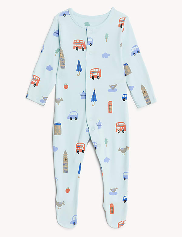 3pk Pure Cotton London Print Sleepsuits